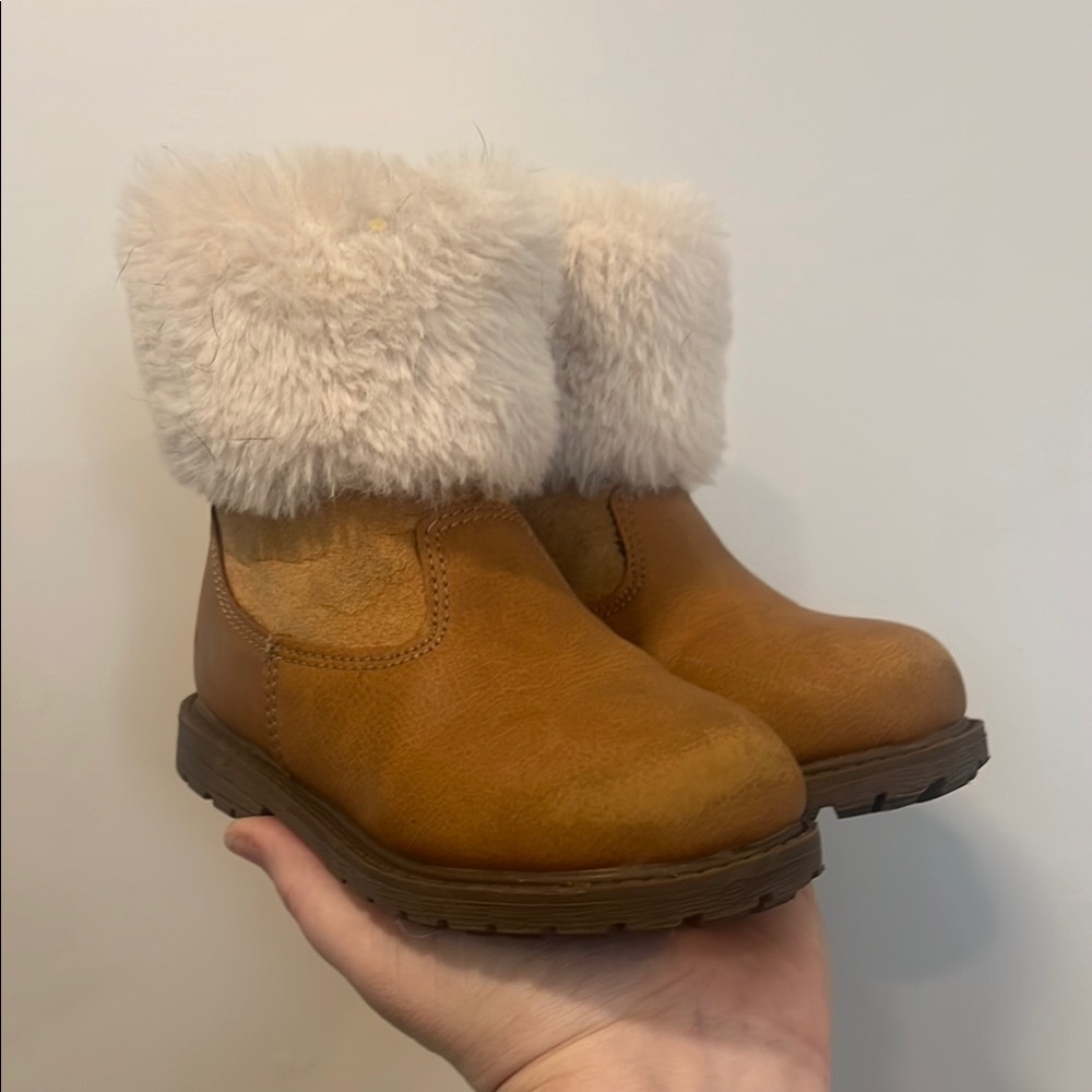 Cozy Tan Kids Boots with Faux Fur Lining